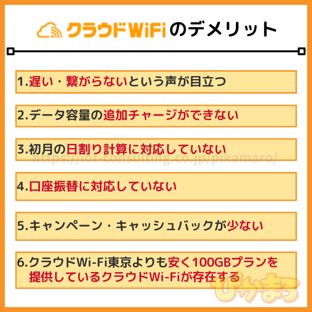 クラウドWiFi東京 デメリット