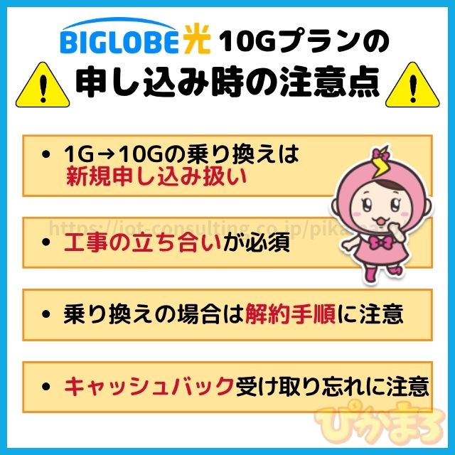 ビッグローブ光 10g 申し込み時の注意点