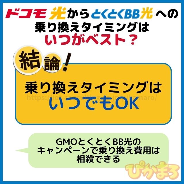 ドコモ光 から GMOとくとくBB光 乗り換えタイミング