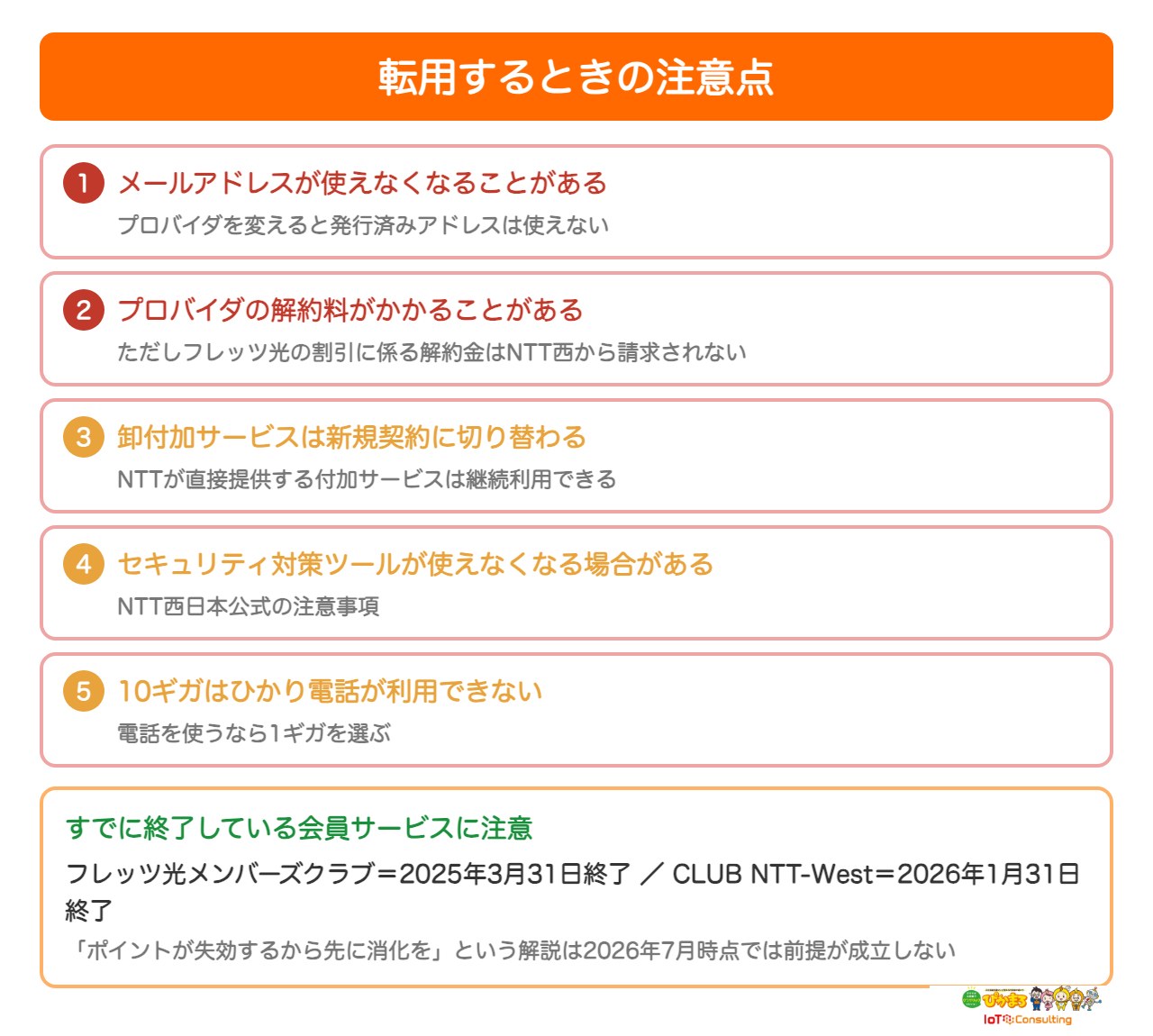 フレッツ光からドコモ光へ転用するときの注意点をまとめた図