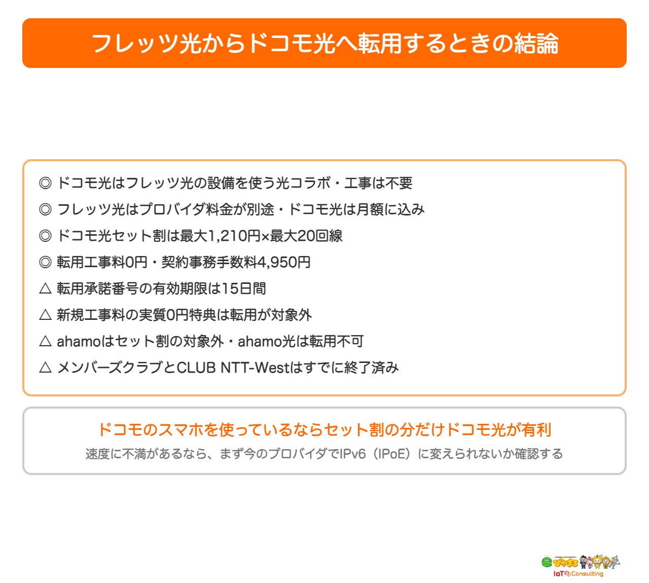 フレッツ光からドコモ光へ転用するときの結論をまとめた図