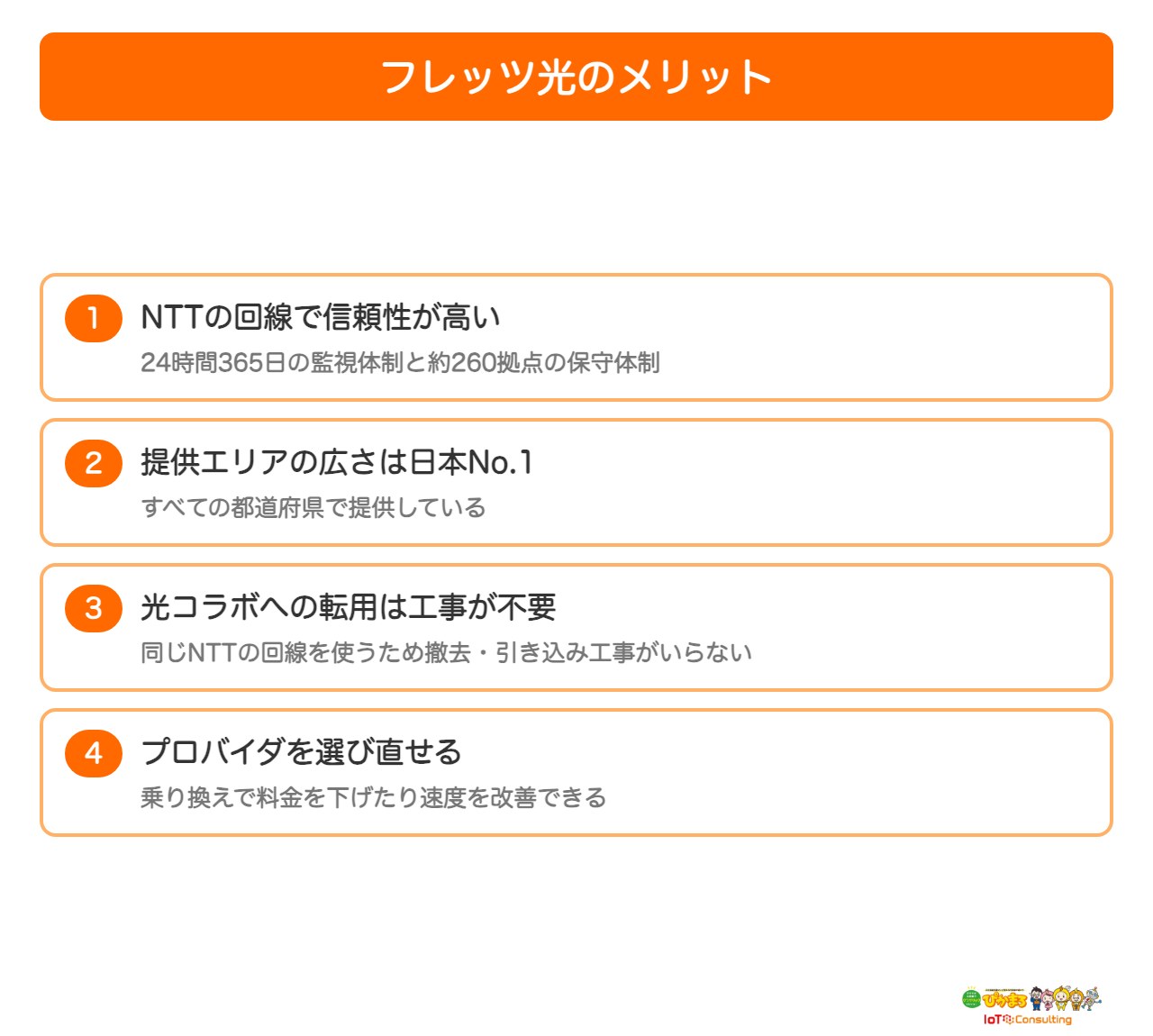 フレッツ光のメリット4つをまとめた図