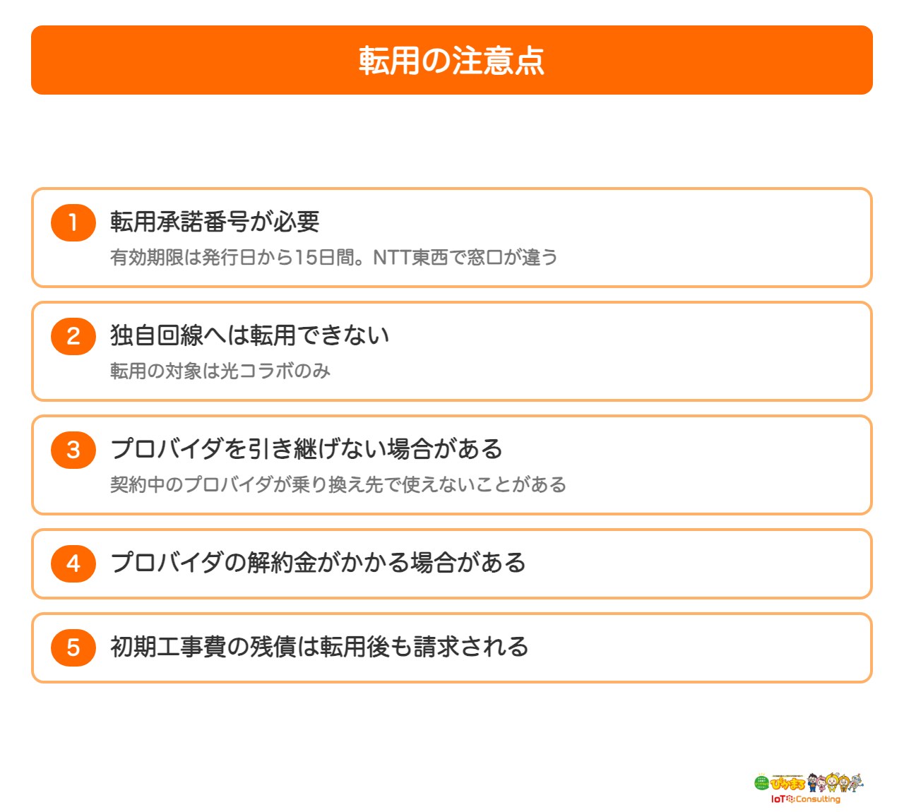 フレッツ光から光コラボへ転用するときの注意点をまとめた図