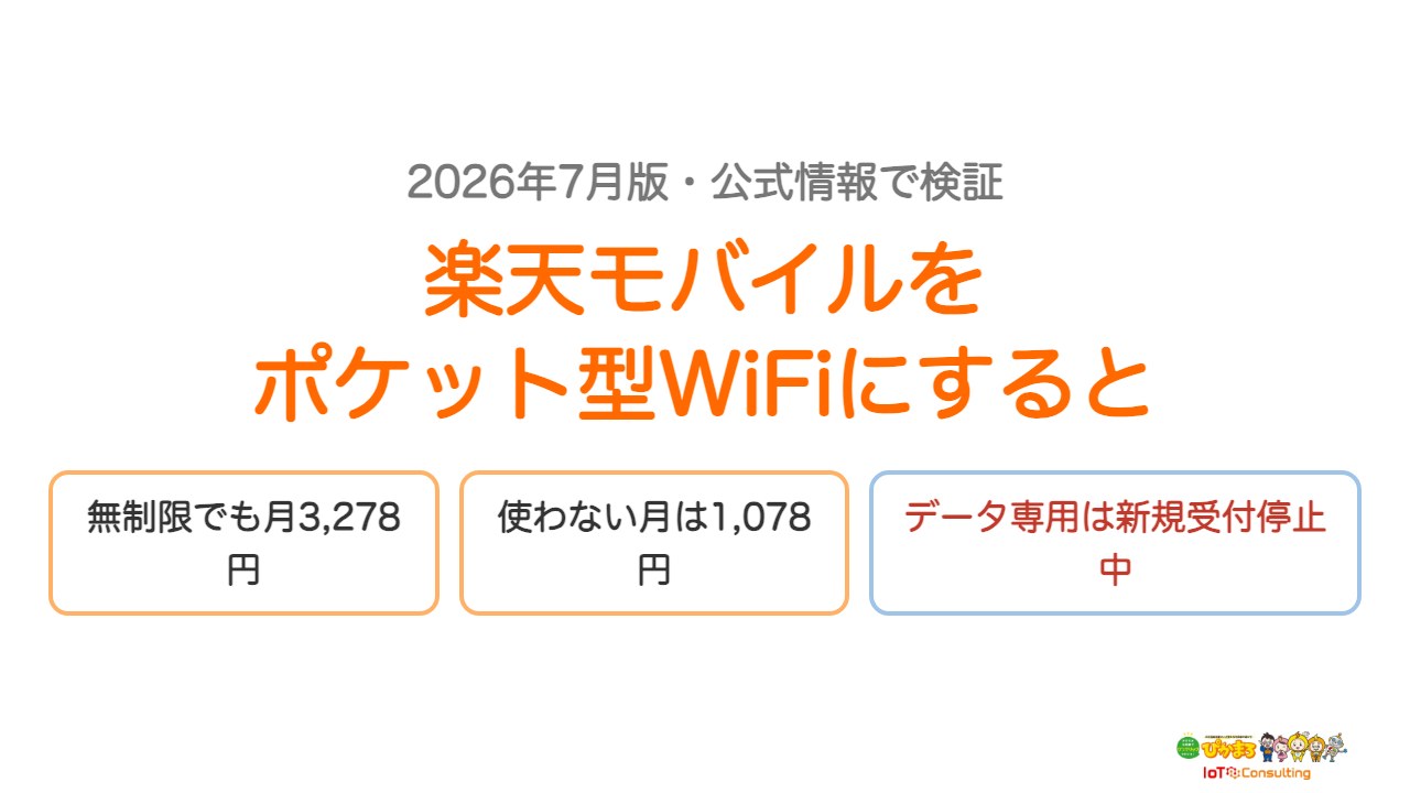 楽天モバイルをポケット型WiFiとして使う場合の料金をまとめた図