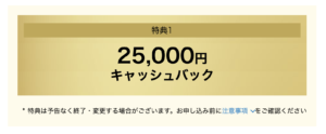 25,000円キャッシュバック
