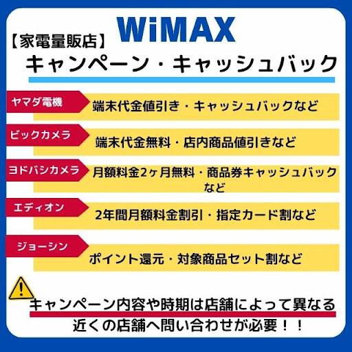 家電量販店　WiMAXキャンペーン・キャッシュバック