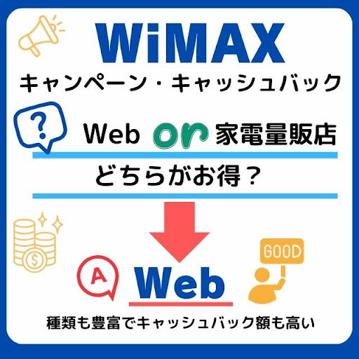 WiMAX キャンペーン・キャッシュバック Web or 家電量販店どちらがお得？