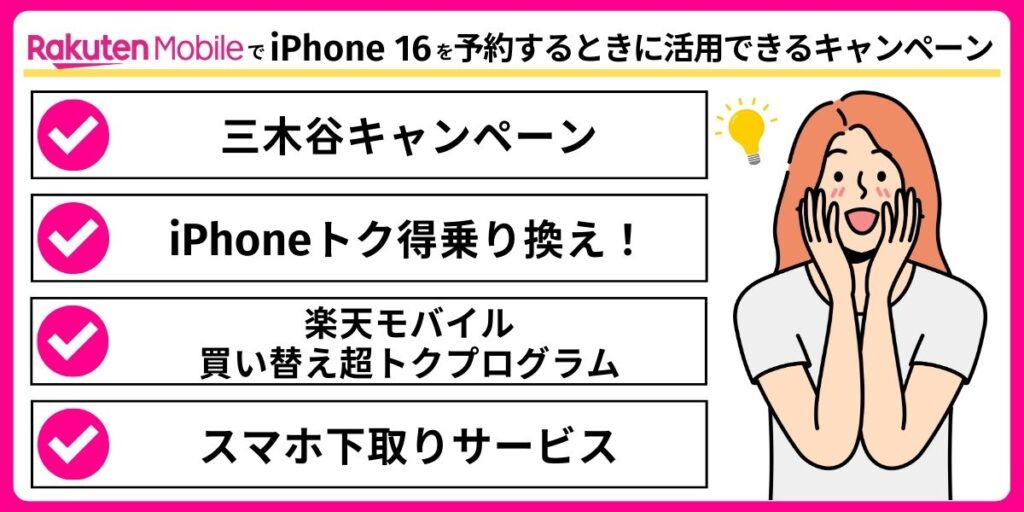 楽天モバイルでiPhone16を予約するときに活用できるキャンペーン