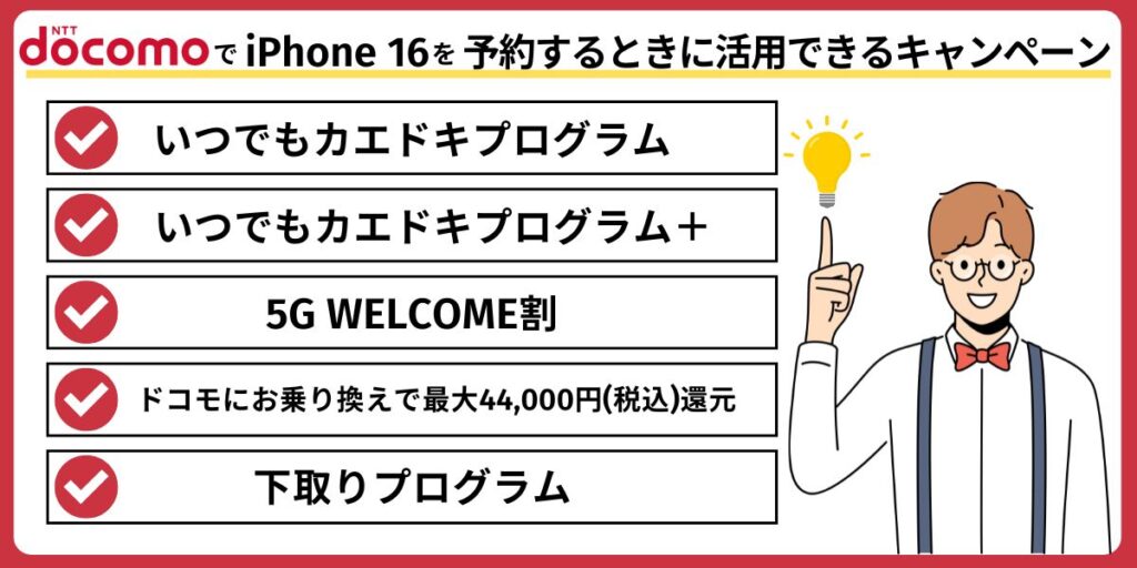 ドコモでiPhone 16を予約するときに活用できるキャンペーン