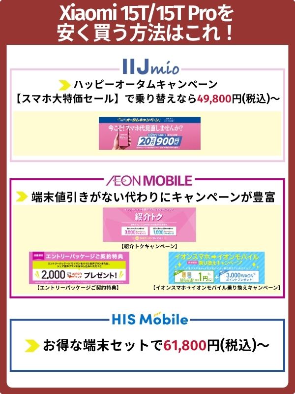 xiaomi 15t/15t proを安く買う方法