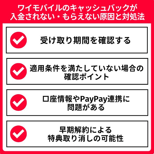 ワイモバイルのキャッシュバックが入金されない・もらえない原因と対処法